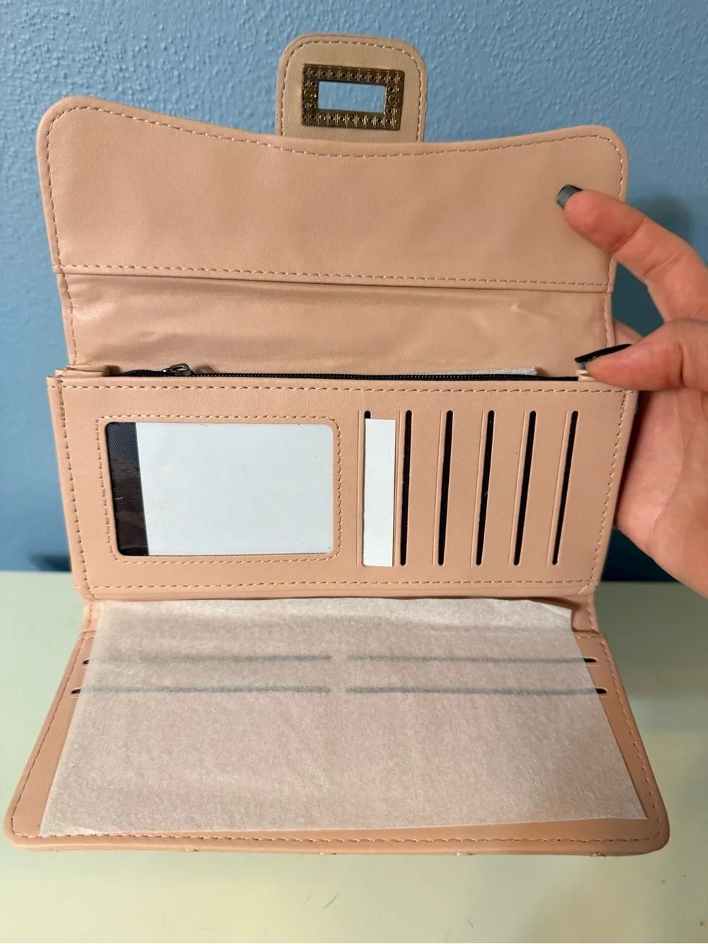 Quilted Tan Women's Wallet Clutch with Gold-Tone Turn Lock